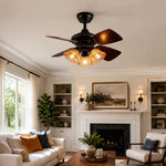 Charger l'image dans la visionneuse de la galerie, Black amber glass ceiling fan light installed in a living room