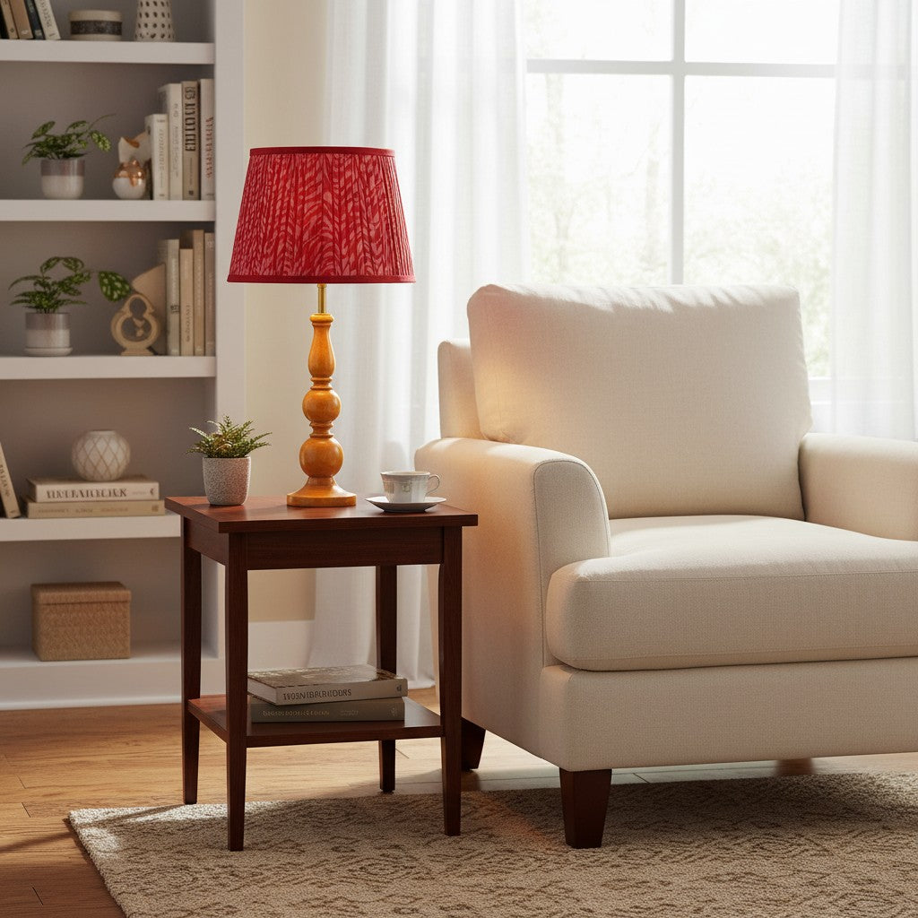 Grainora Tafellamp met Houten Nerf Basis – Stoffen Lampenkap voor Woonkamers