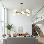 Afbeelding laden in galerijweergave, Tivara Mid-Century Modern 10-lichts hanglamp – kroonluchter met bolvormige kappen voor hoge plafonds