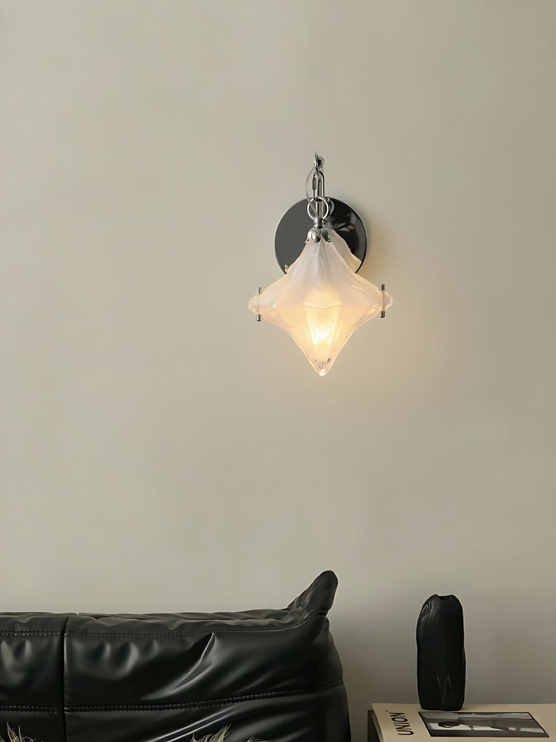 Art Deco Star Wall Sconce - Frosted Glass Light for Hallway - Astris Selene