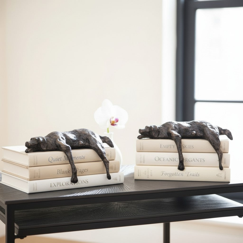 Floxo Lazy Dog and Abstract Nordic Human Figurine Minimalist Sculpture for Modern Shelves and Desks