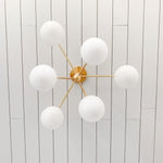 Load image into Gallery viewer, Alessora Brass Milk Glass Chandeliers- Great for Covered Outdoor Areas
