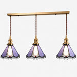 Cargar imagen en el visor de la Galería, Purple three-light stained glass linear pendant