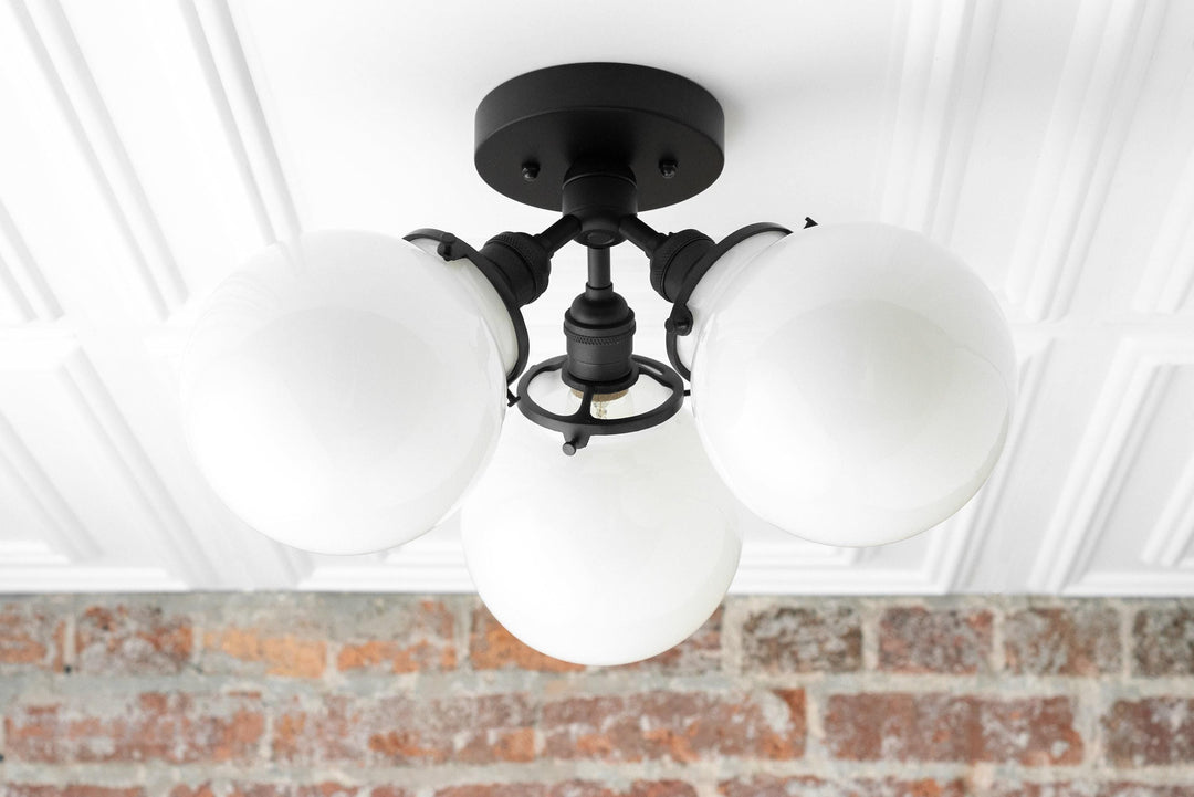 Glorica Glass Globe Light - Mid Century Semi Flush Ceiling Lamp