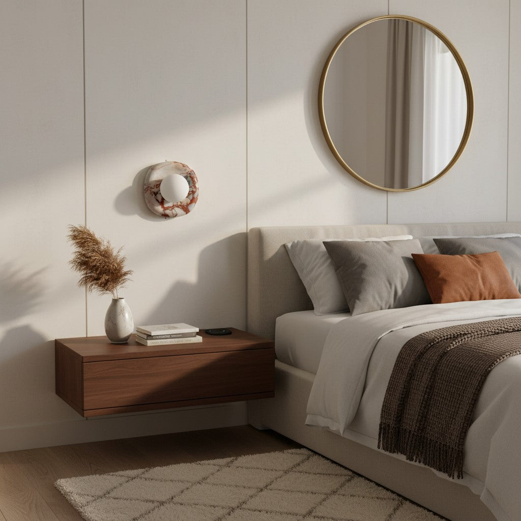 Oria Modern Square or Round Jade Wall Lamp with Alabaster Shade for Bedroom or Bathroom Vanity