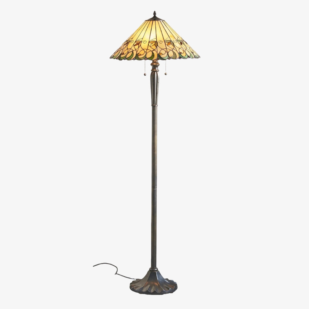 TF Jamelia Vloerlamp met Glas-in-Lood - Mozaïeklampenkap in Edelsteenkleuren Decoratieve Vloerlamp Metalen Kolomafwerking Ideaal voor Leeshoek