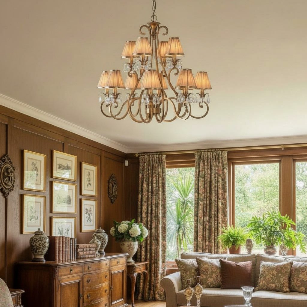 Talonis Mehrfach-Leuchten Stoff Kronleuchter - Elegante Metall gebogene Arme für Esszimmer und Wohnzimmer