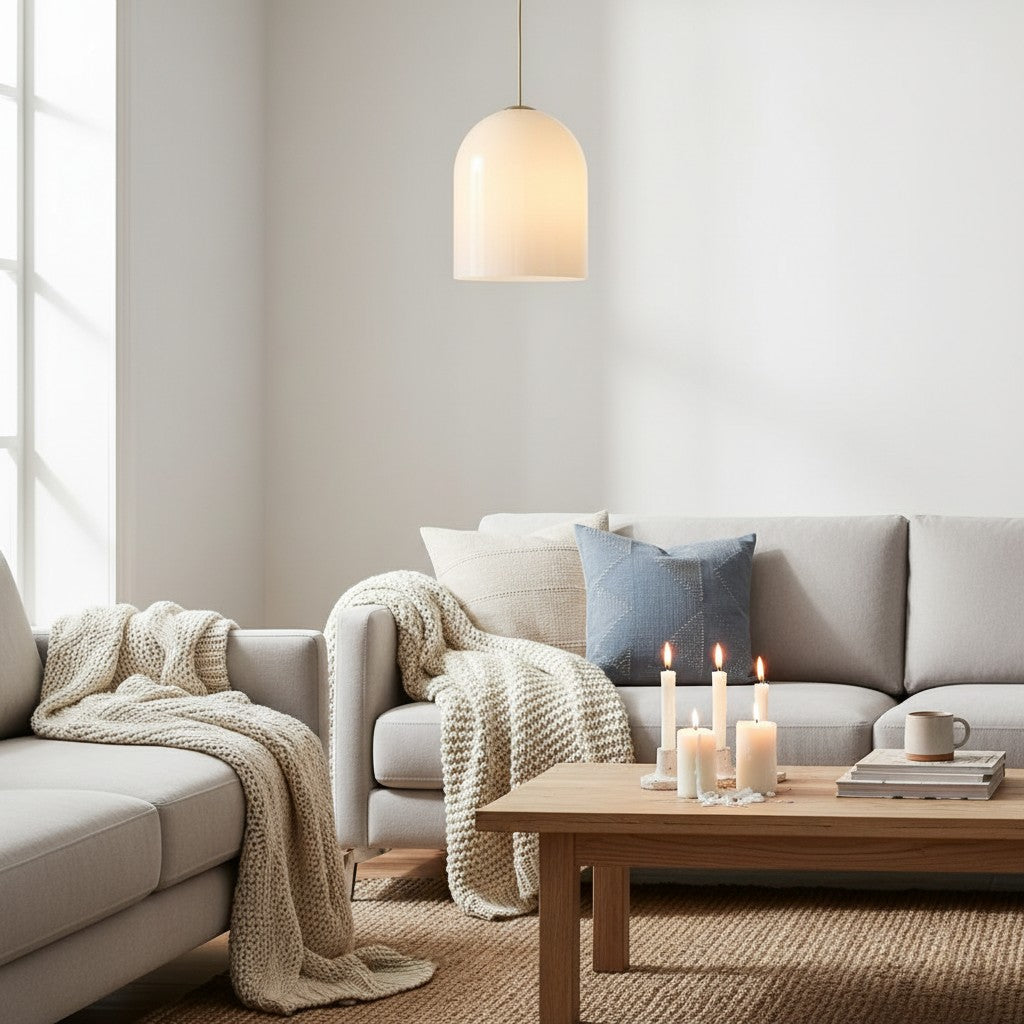 Vega Glass Champagne Iron Frame Pendant – Glass Shade Modern Light for Dining or Kitchen