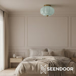 Load image into Gallery viewer, Vintage Eloise Milk Glass Flush Mount Ceiling Light - Vintage Charm Soft Glow
