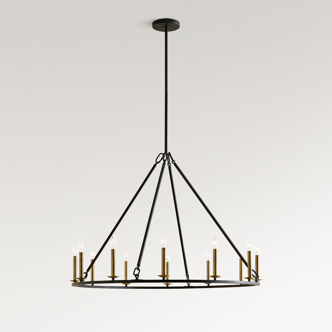 Rowan Modern Wagon Wheel Round Chandelier - Industrial Farmhouse Iron Lighting Fixture