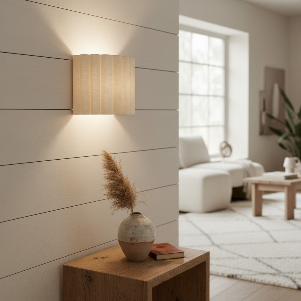 Velura Linnen Gevouwen Wandlamp - Stoffen Zacht Geplooid Ontwerp Sfeerverlichting voor Slaapkamer of Gang