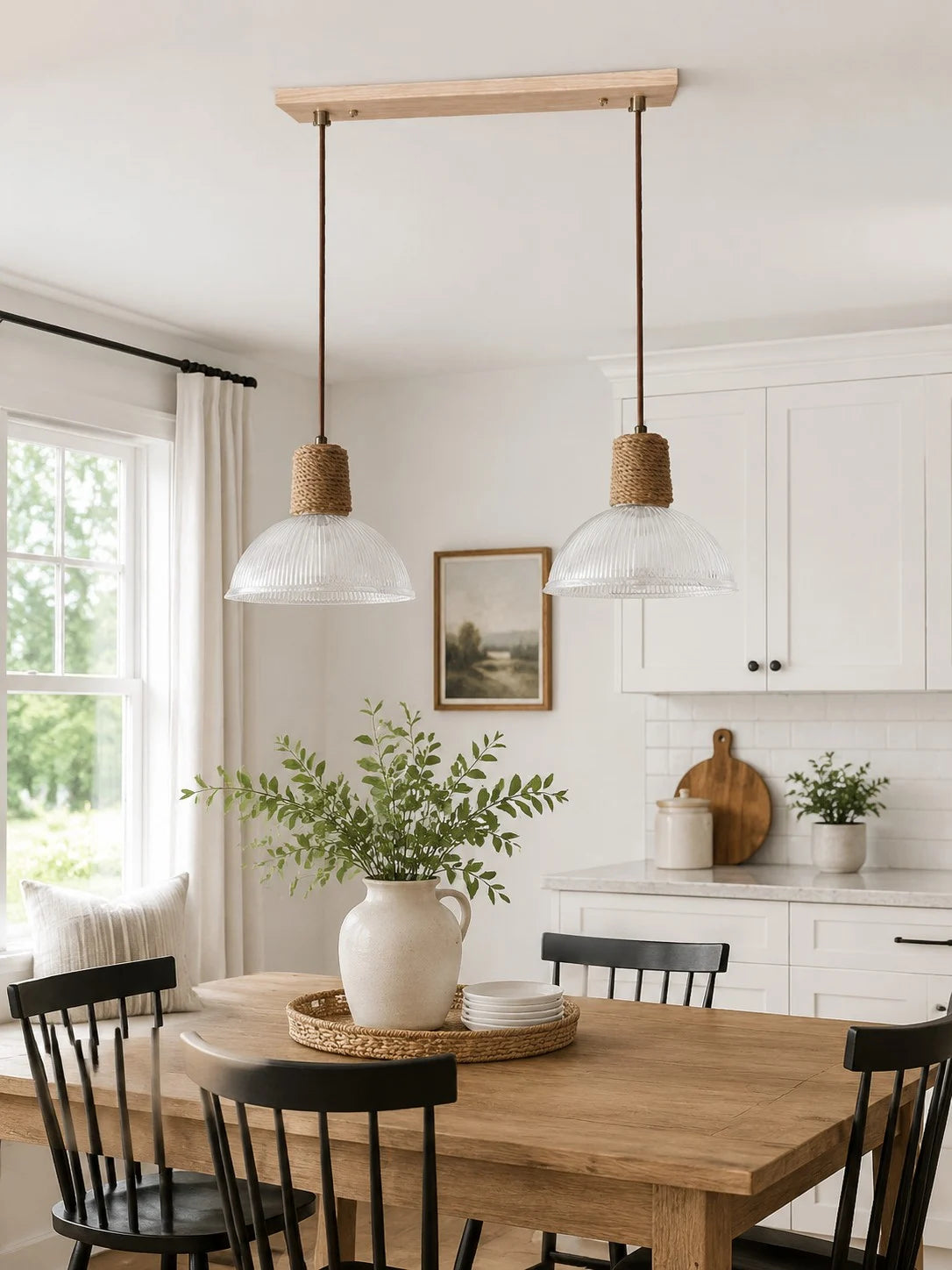 Rustic Woven Rope Glass Pendant Light Collection
