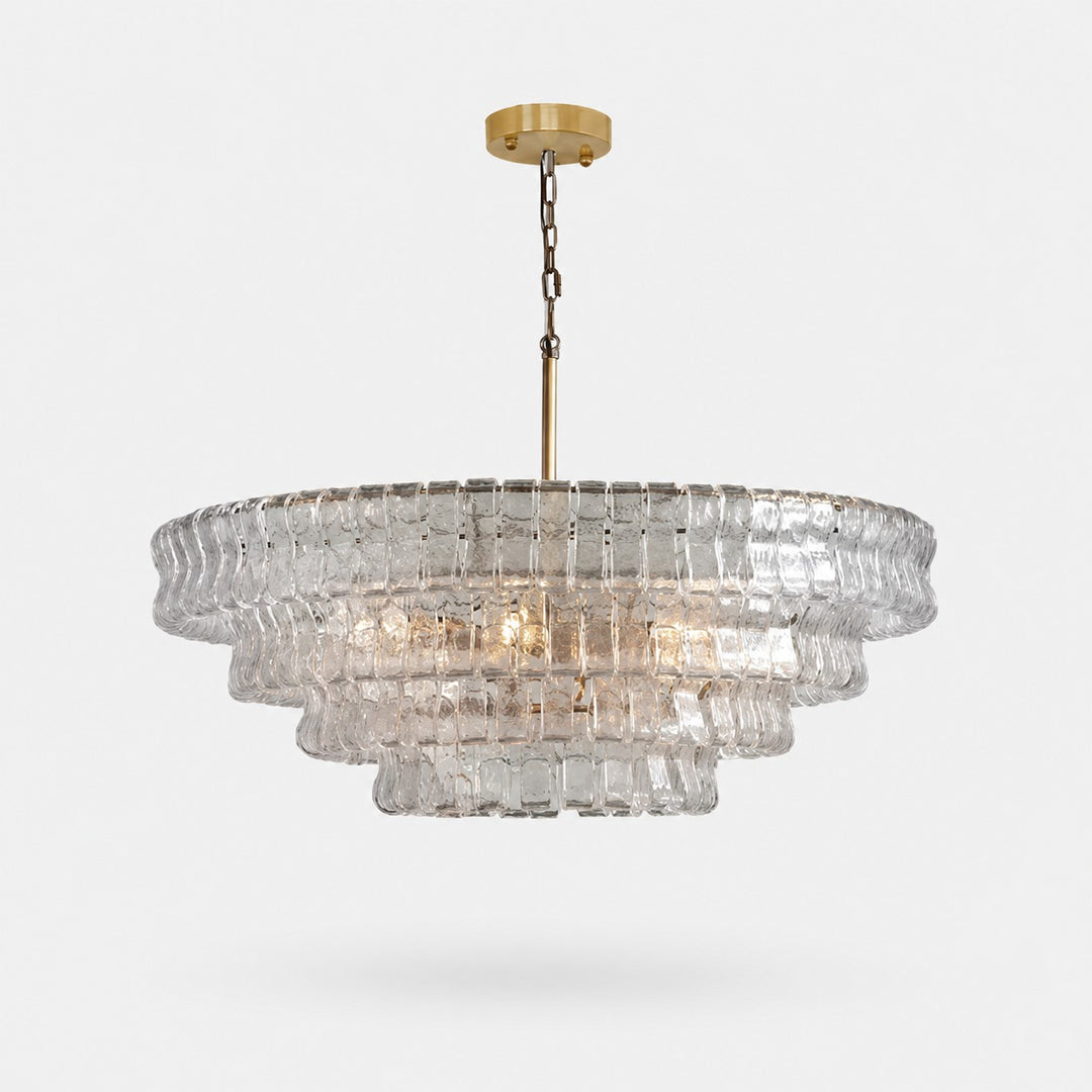 French vintage ripple glass chandelier with smoked glass