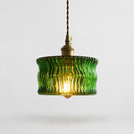 Cargar imagen en el visor de la Galería, Vintage Ripple Glass Pendant Light With Warm Brass Accent