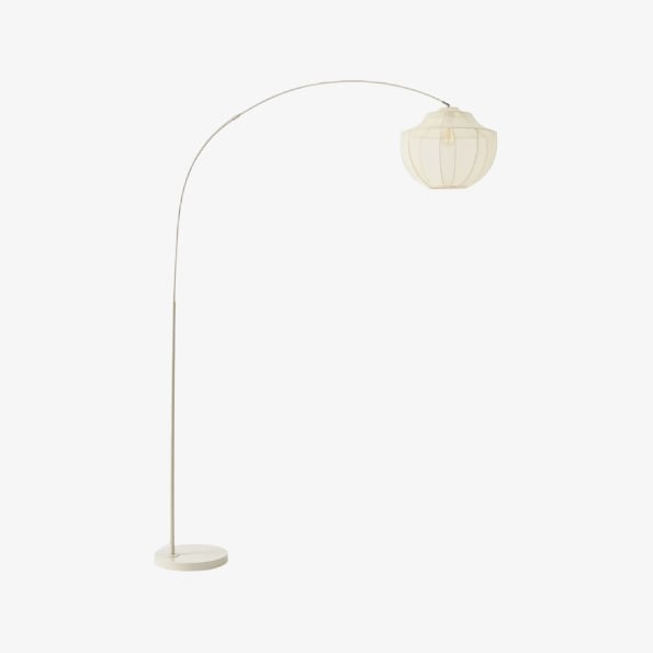 Lampe sur pied Lumifil Arc avec abat-jour en maille textile - Pied en métal pour un éclairage d'ambiance doux dans le salon