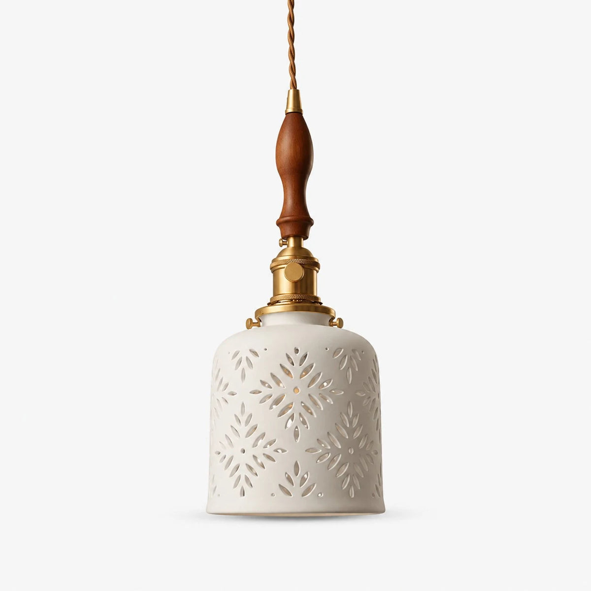 Wood accent starflower ceramic pendant light
