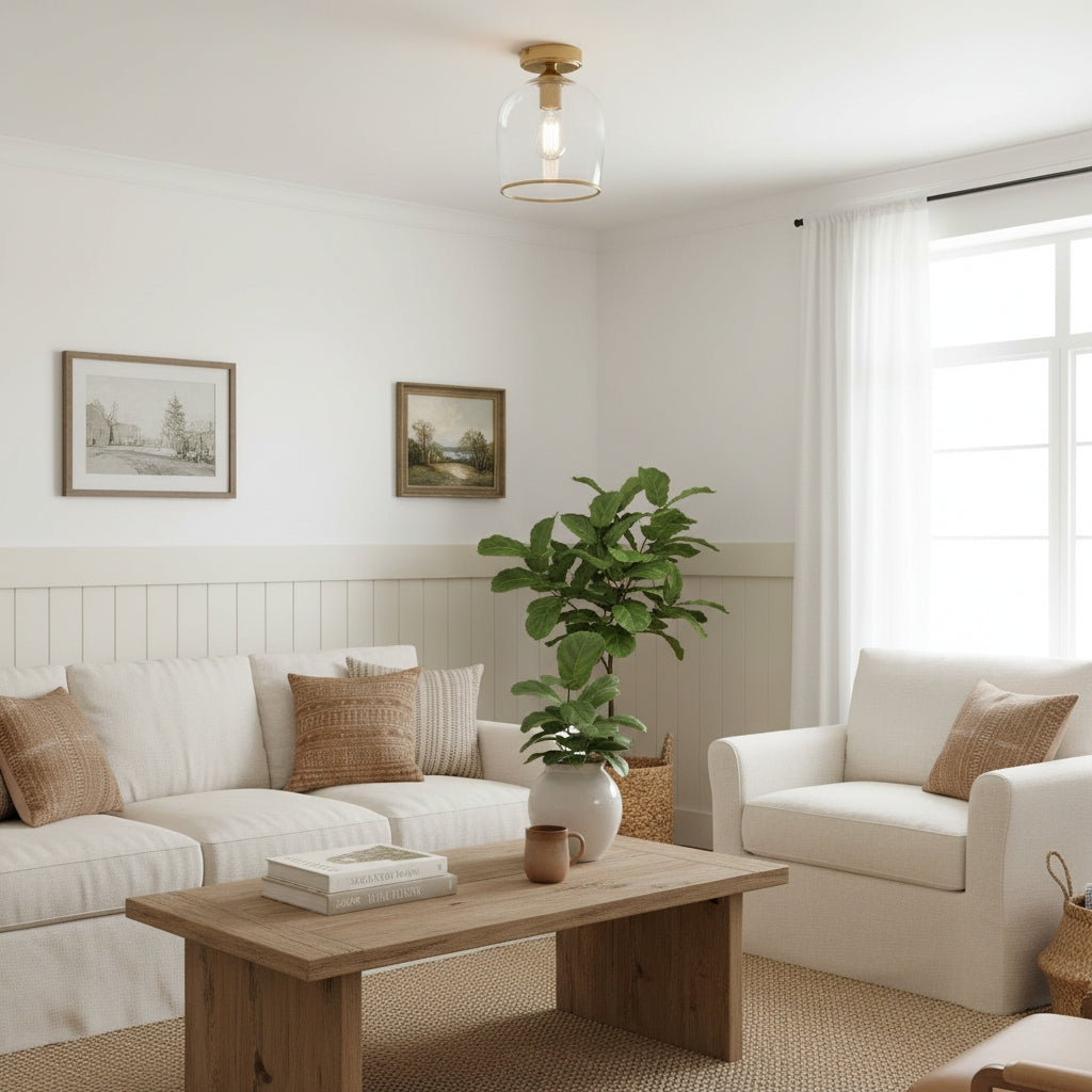 Brazara Koepel Plafondlamp - Industrieel Geribbeld en Helder Glas voor Woonkamer