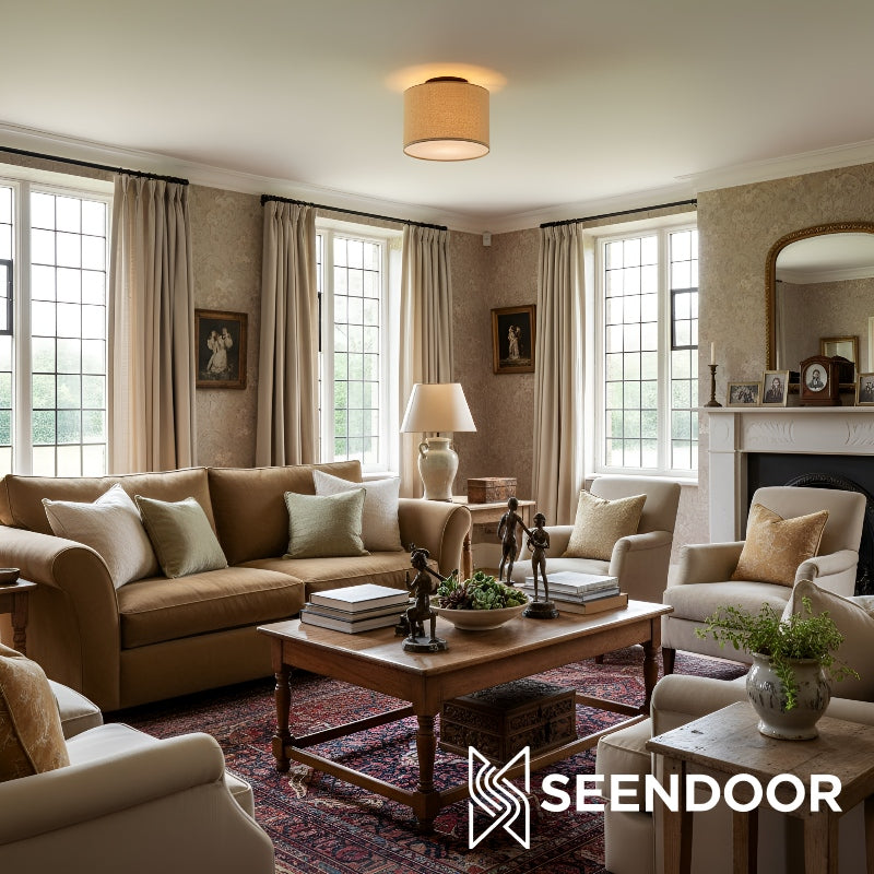 Jelvane Compact Drum Fabric Shade Flush-Mount Ceiling Lamp for Entryway & Living Room