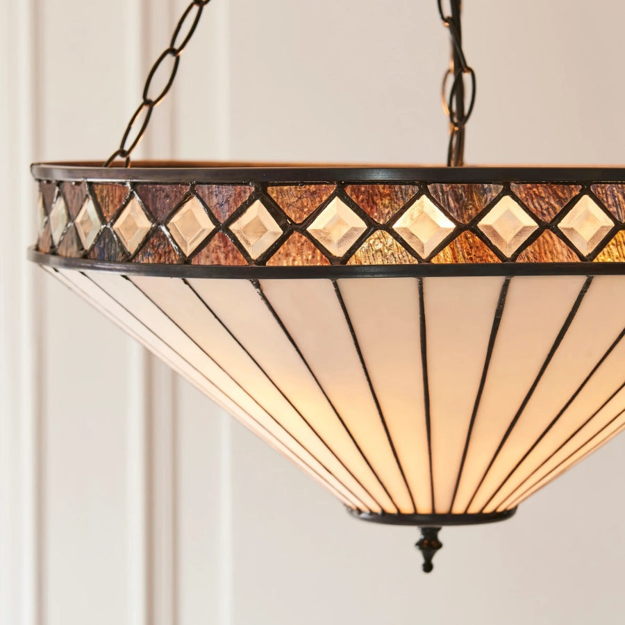 Suspension réglable TF Fargo avec abat-jour inversé inspiré du vitrail pour îlot et salle à manger