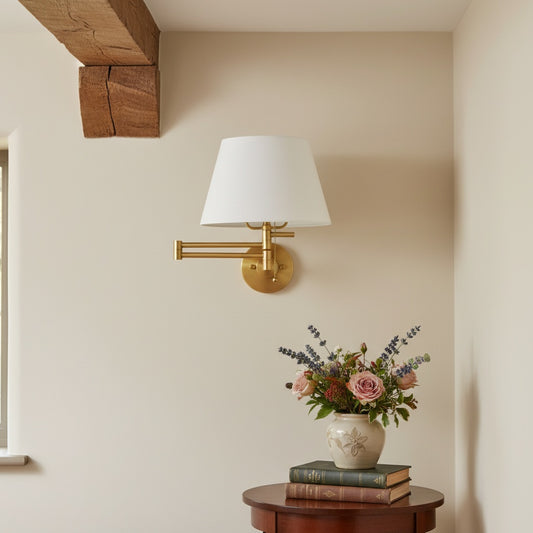Ornato Luxe Aplique de Latón Estilo Escuela - Lámpara de Pared Art Decó con Pantalla Blanca