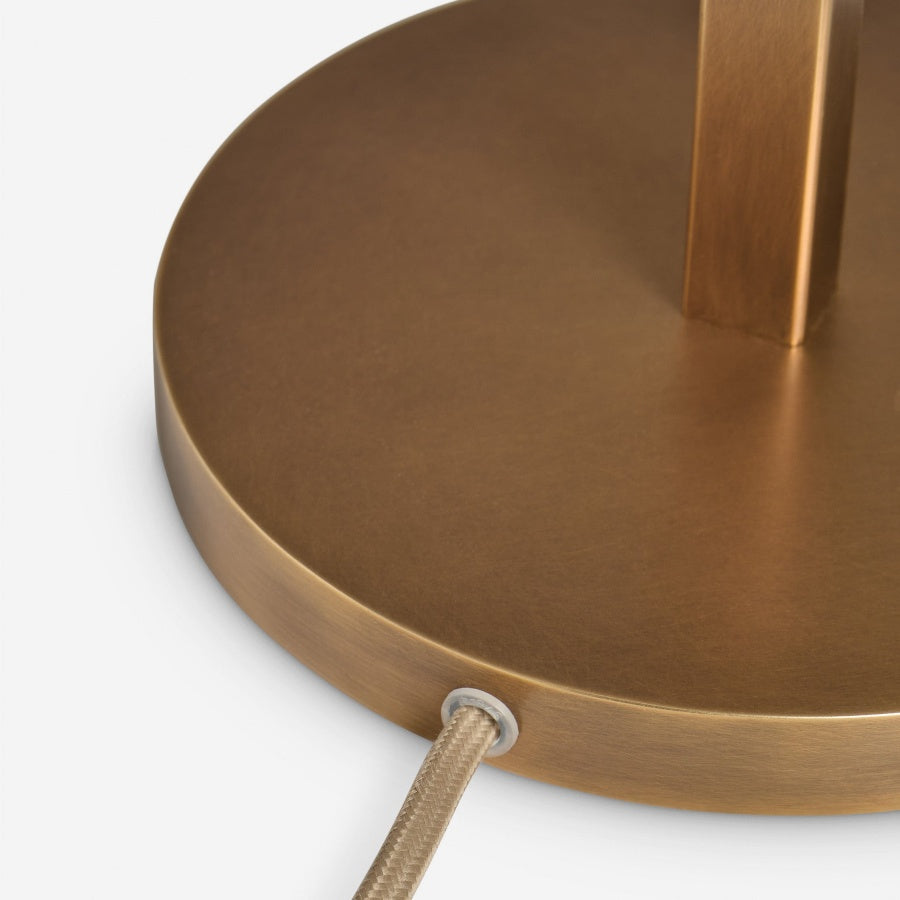 Vellaro elegancka mosiężna lampa stołowa z abażurem z tkaniny – lampka nocna do współczesnej sypialni