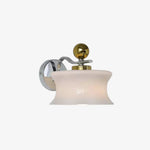 Cargar imagen en el visor de la Galería, White glass wall lamp with chrome arm and brass accent