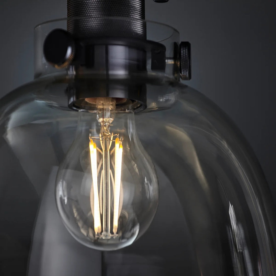 Luz de techo cromada estriada Ravion con pantalla de vidrio industrial - Sala de estar