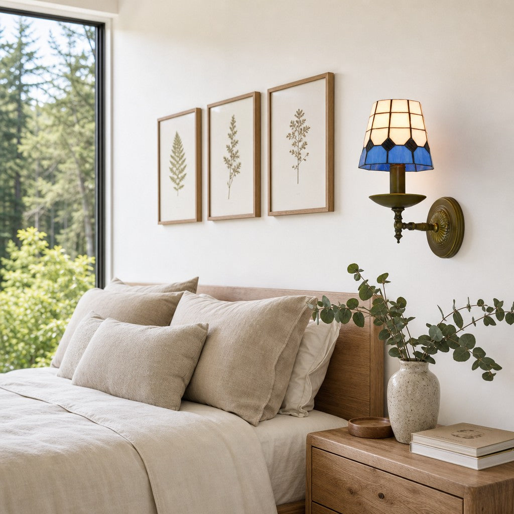 TF Tivanny Vintage Retro Stained Glass Wall Lamp for Bedrooms and Entryways