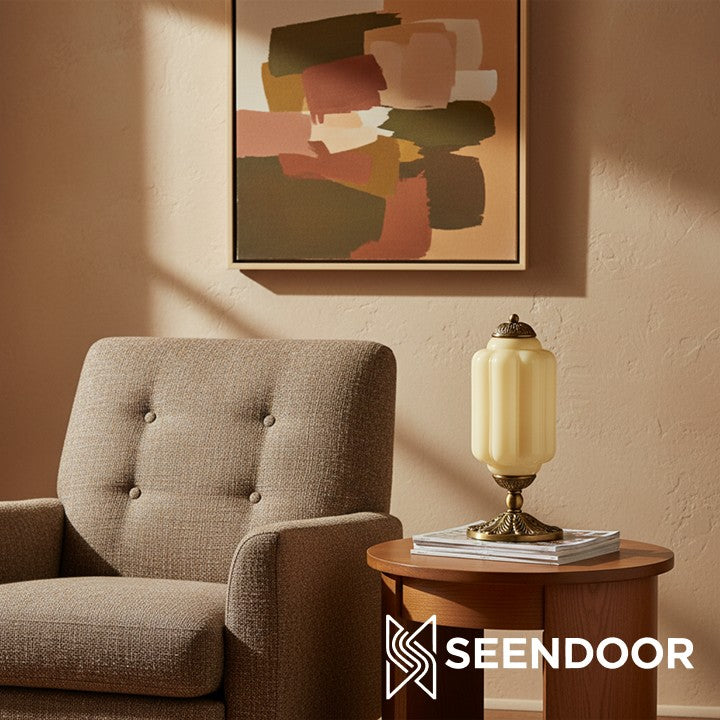 Retro Eloise Milk Glass Table Lamp for Bedroom Decor