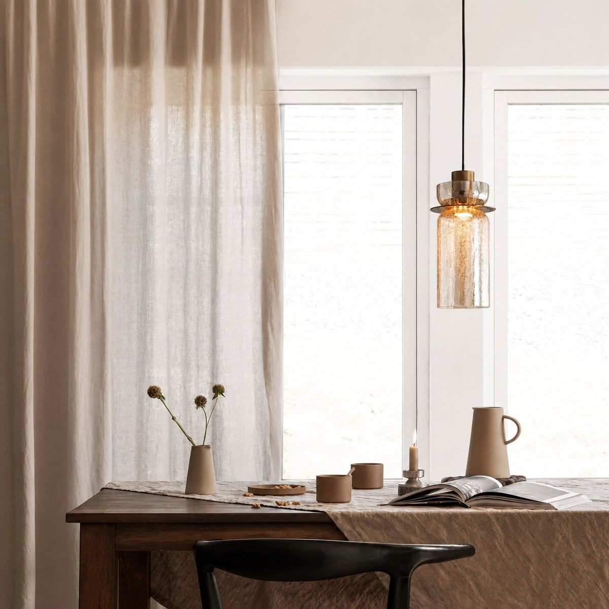 Vintage Brass Crackle Glass Pendant Light