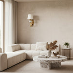 Afbeelding laden in galerijweergave, Rowanea Keramische Wandkandelaar met Stoffen Kap en Metalen Afwerking – Boerderij Moderne Ganglamp