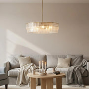 Lustre en verre texturé Lumvey - Lustre rond à deux niveaux de luxe fait main pour salon