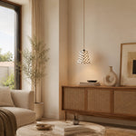 Cargar imagen en el visor de la Galería, Black and White Polka Dot Wood and Fabric Pendant Lamp