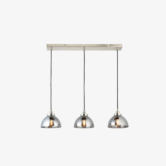 Lámpara Colgante Lineal Shimmera de 3 Luces – Pantallas de Vidrio Espejado con Acabado Moderno en Níquel para Comedores