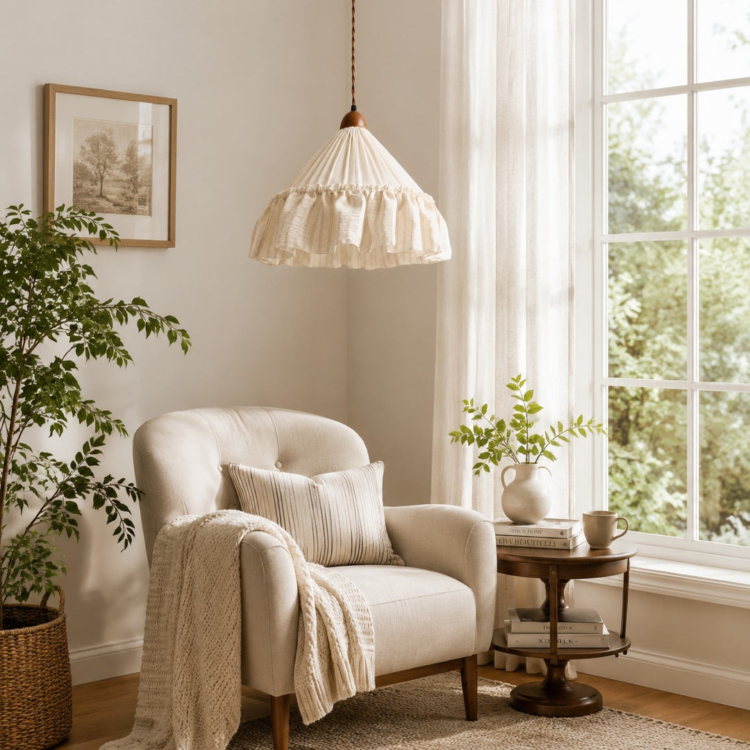 French Country Ruffled Fabric Pendant Light