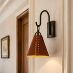 Cargar imagen en el visor de la Galería, Black and red leather cone wall sconce installed beside a doorway