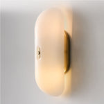 Load image into Gallery viewer, Ferosa Elegant Boat-Shaped Wall Lamp – Brass Finish with Milk Glass Linear Design

