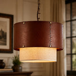 Cargar imagen en el visor de la Galería, Brown leather pendant light in a warm interior scene