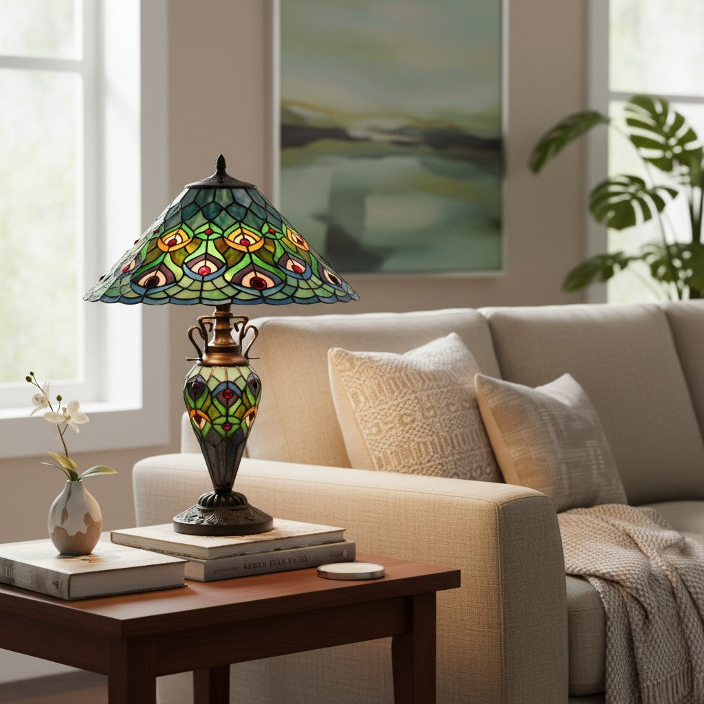 TF Oldbury bureaulamp - handgemaakte lamp van glas-in-lood voor slaapkamerlezen