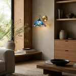 Cargar imagen en el visor de la Galería, Blue Stained Glass Wall Sconce With Curved Arm