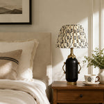 Charger l'image dans la visionneuse de la galerie, Matte black floral table lamp styled on a bedroom nightstand