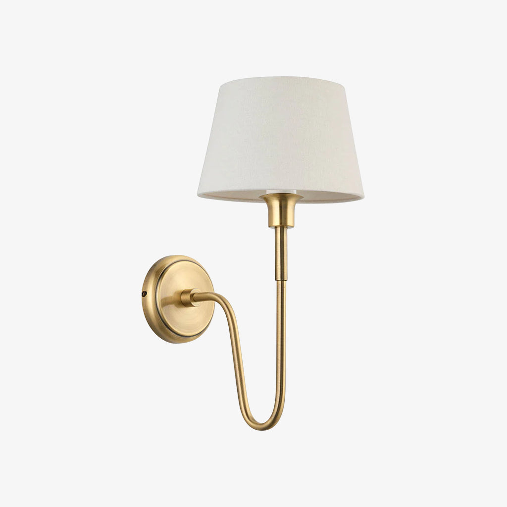 Ivoralux Tapered Fabric Wall Light – Modern Classic Curved Arm Sconce for Hallways or Bedrooms