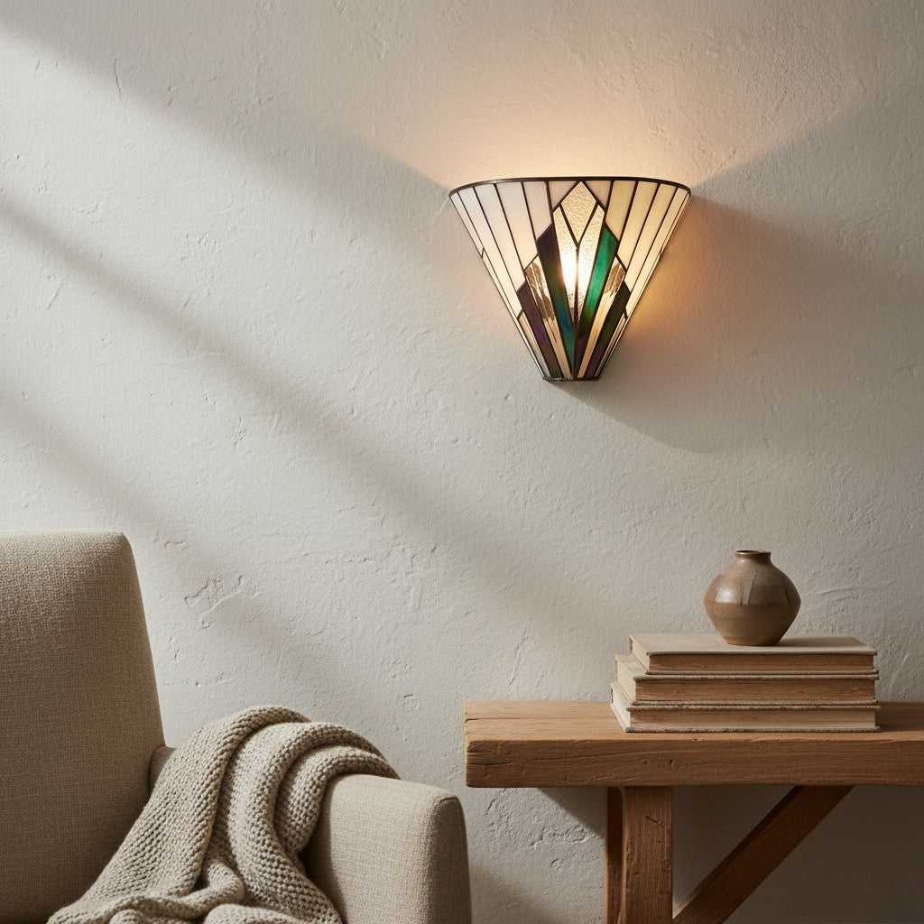 TF Astoria Vintage Fan-Shaped Wall Lamp — Handcrafted Art Glass — For Bedroom Accent Light