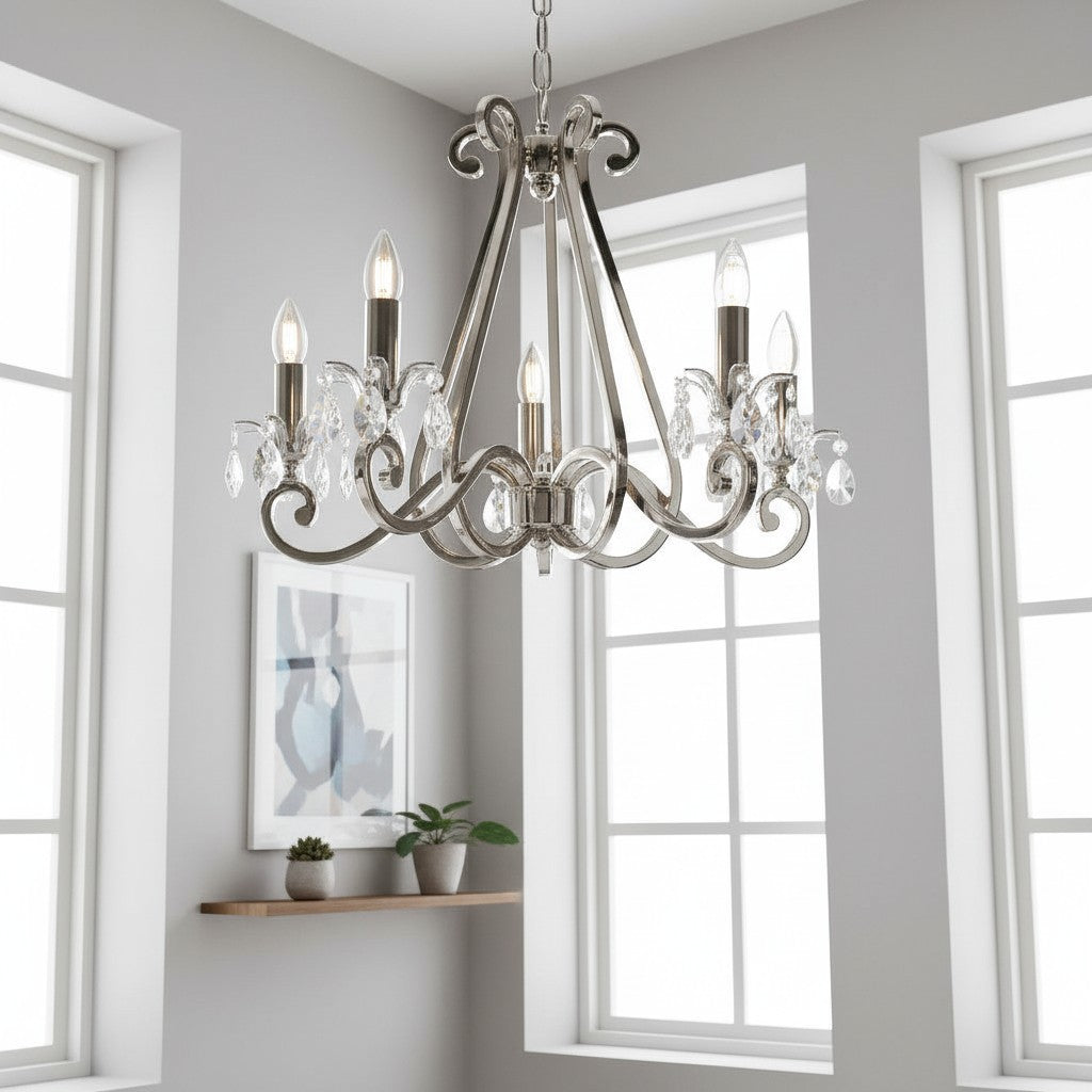 Talonis Kristall-Kronleuchter - Traditioneller Kerzenstil aus Messing und Nickel für Wohnzimmer und Esszimmer