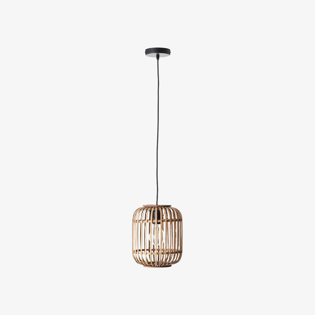 Lampe suspendue réglable en bambou Yumeko - Plafonnier à cage naturelle parfait pour les salons et salles à manger