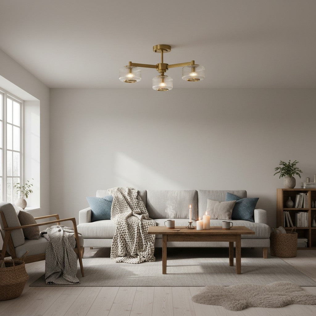 Canovus plafondlamp met geribbeld glas - industriële metalen woonkamerlamp