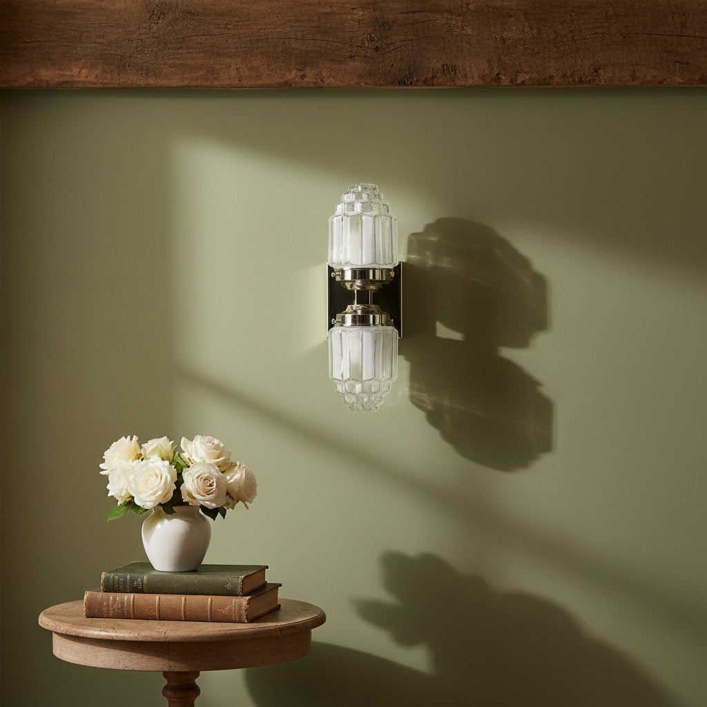 Tierlux Glass Art Deco Wall Sconce - Glass Frosted Globes with Skyscraper Globe