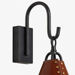 Cargar imagen en el visor de la Galería, Close view of black rectangular wall plate and curved hook above the red shade