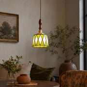 Vintage Green Stained Glass Pendant Light