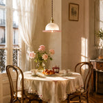 Cargar imagen en el visor de la Galería, small ruffled glass pendant light over a round dining table